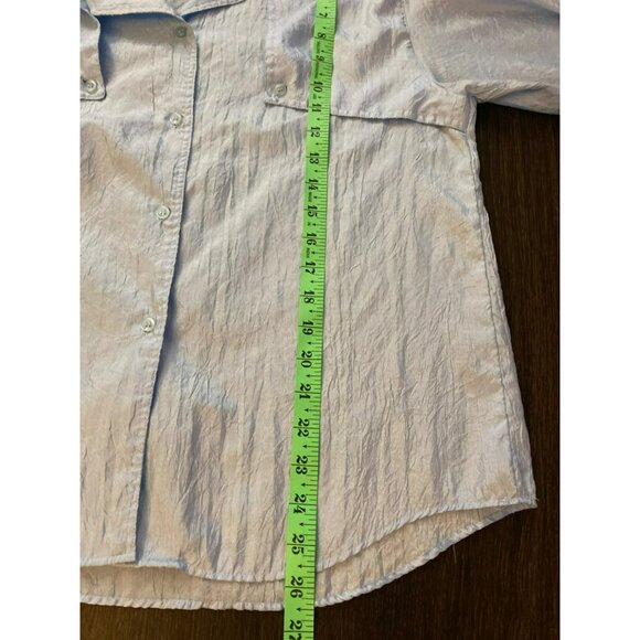 Diane Von Furstenberg Blue Crinkled Button-Up Blouse Size 10 Polyester - Picture 6 of 6